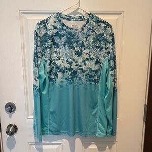 Huk Aqua and Teal Long Sleeve Shirt
